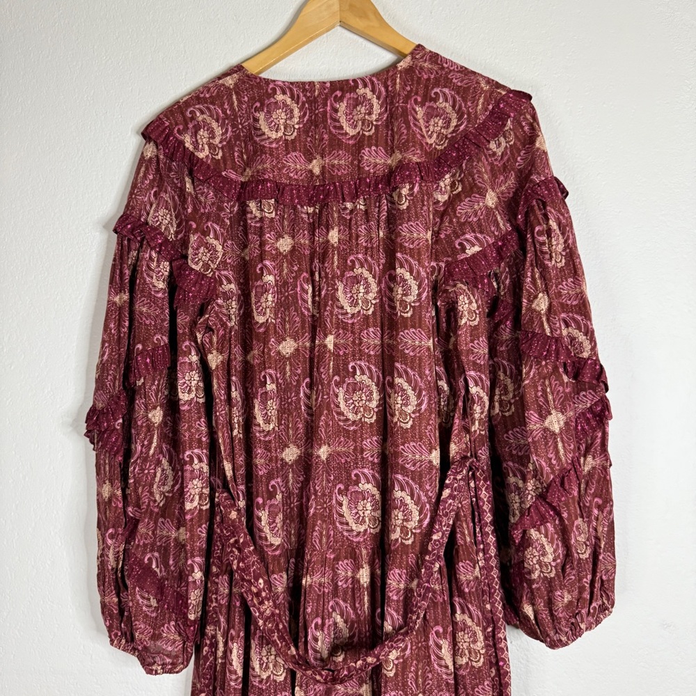 ULLA JOHNSON maroon floral amaranthus Brita ruffled maxi dress SIZE 8 - Picture 7 of 10